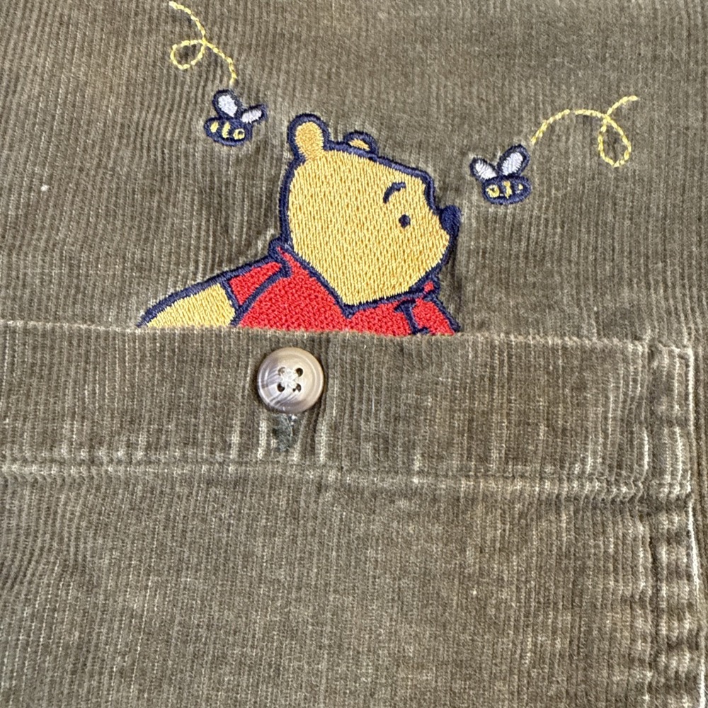 Vintage Disney Pooh Corduroy Shirt Medium Olive Green Embroidered Winnie Pooh - Picture 4 of 9